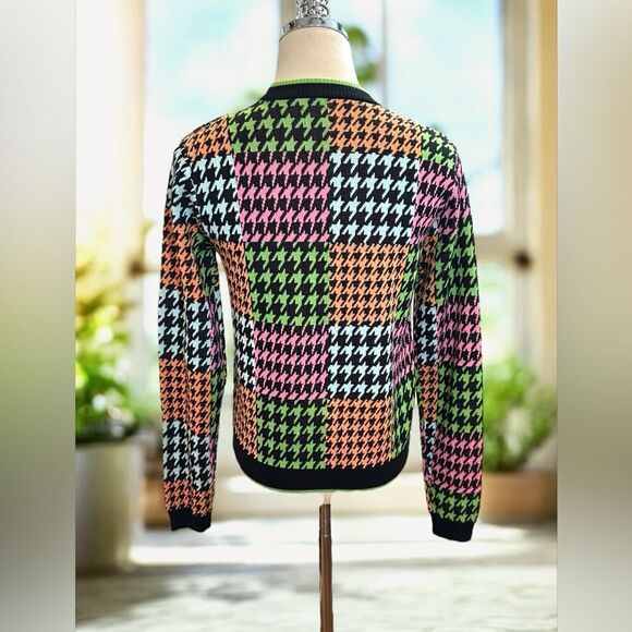 Teddy Fresh Houndstooth Cardigan Sweater Neon Colorblock Cotton H3H3 Size S - Picture 3 of 15